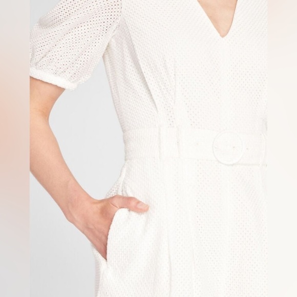 Club Monaco Womens Belted Puff Sleeve Eyelet Romper White size 4 - Bride/party - Picture 3 of 14